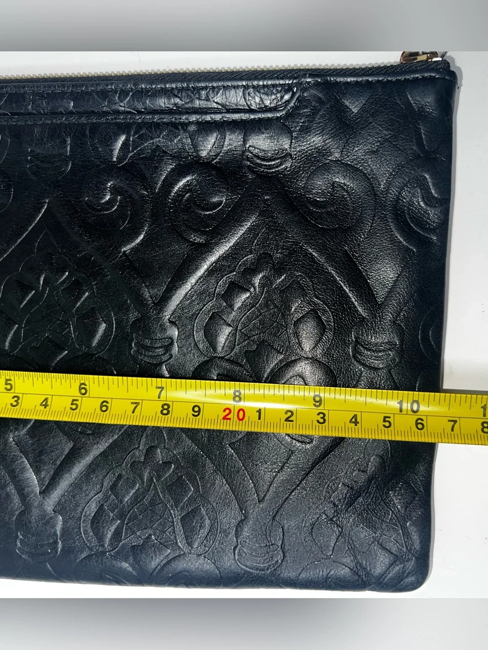 Hobo Black Embossed Leather Wristlet Clutch Bag/Purse with Heart Designs